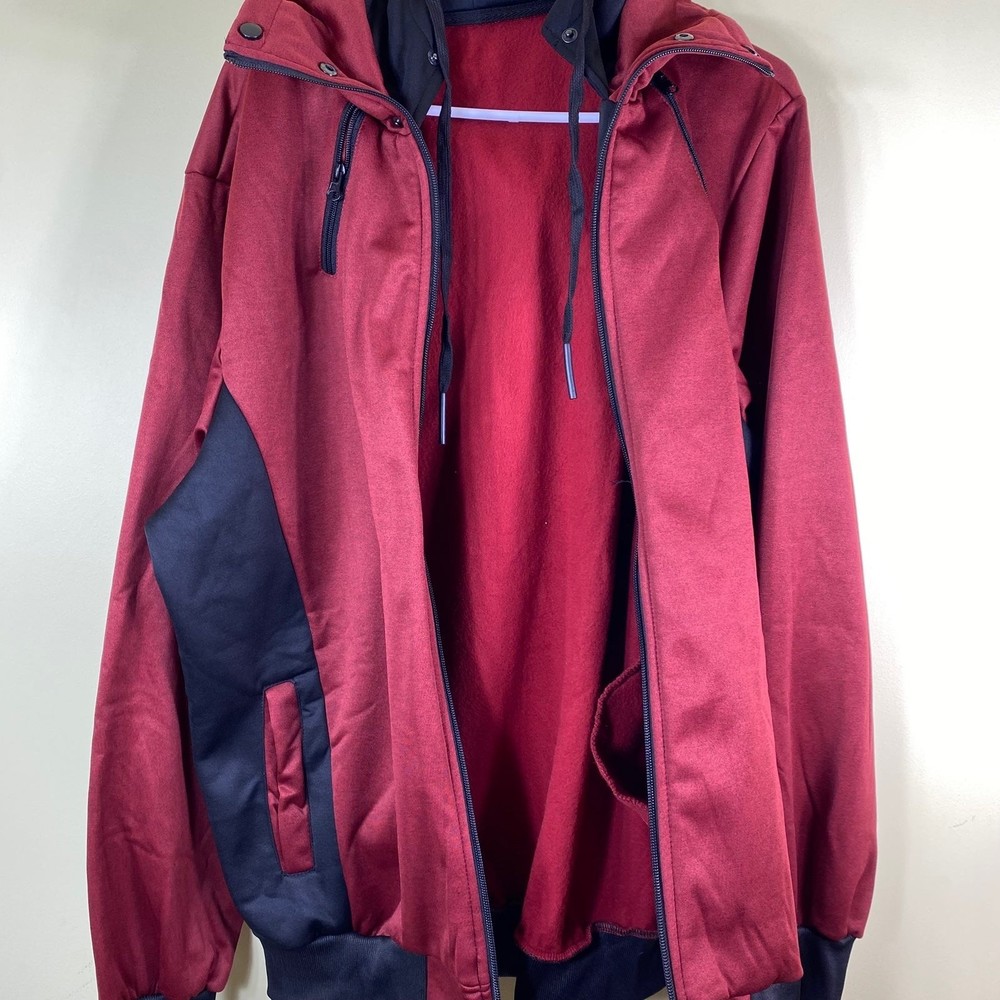New Hooded Jacket Slim Fit Turtleneck Fleece Zip Up Hoodie Outerwear Men’s 2XL - Picture 10 of 11